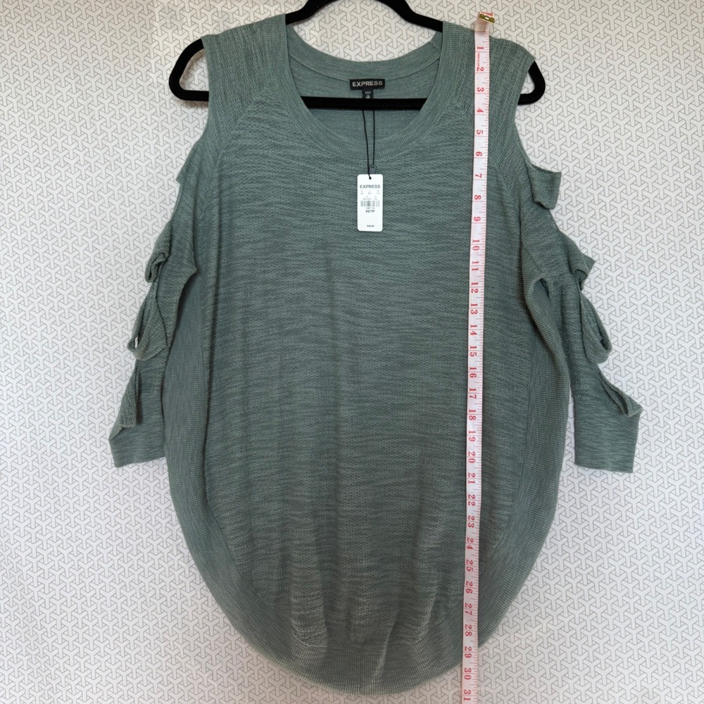 EXPRESS Cold Shoulder Sweater Ribbed Knit Ties Green XS - Picture 7 of 8